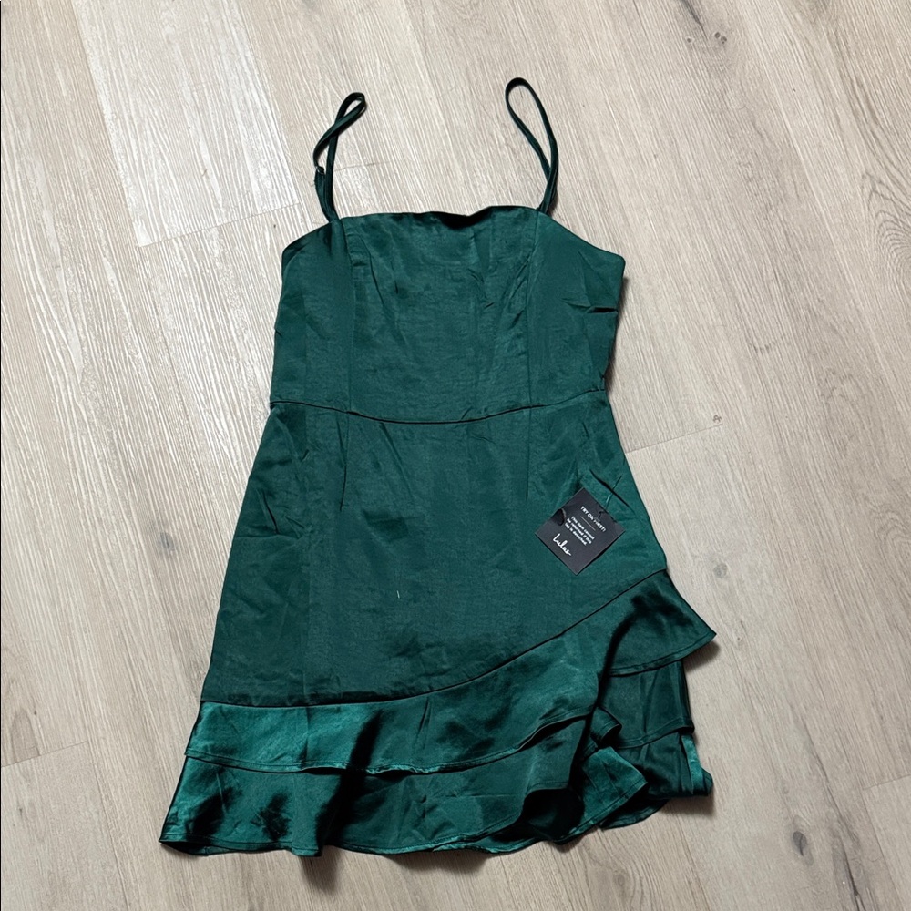 NWT Lulus Dreams Come True Ruffle Sleeveless Elegant Green Dress